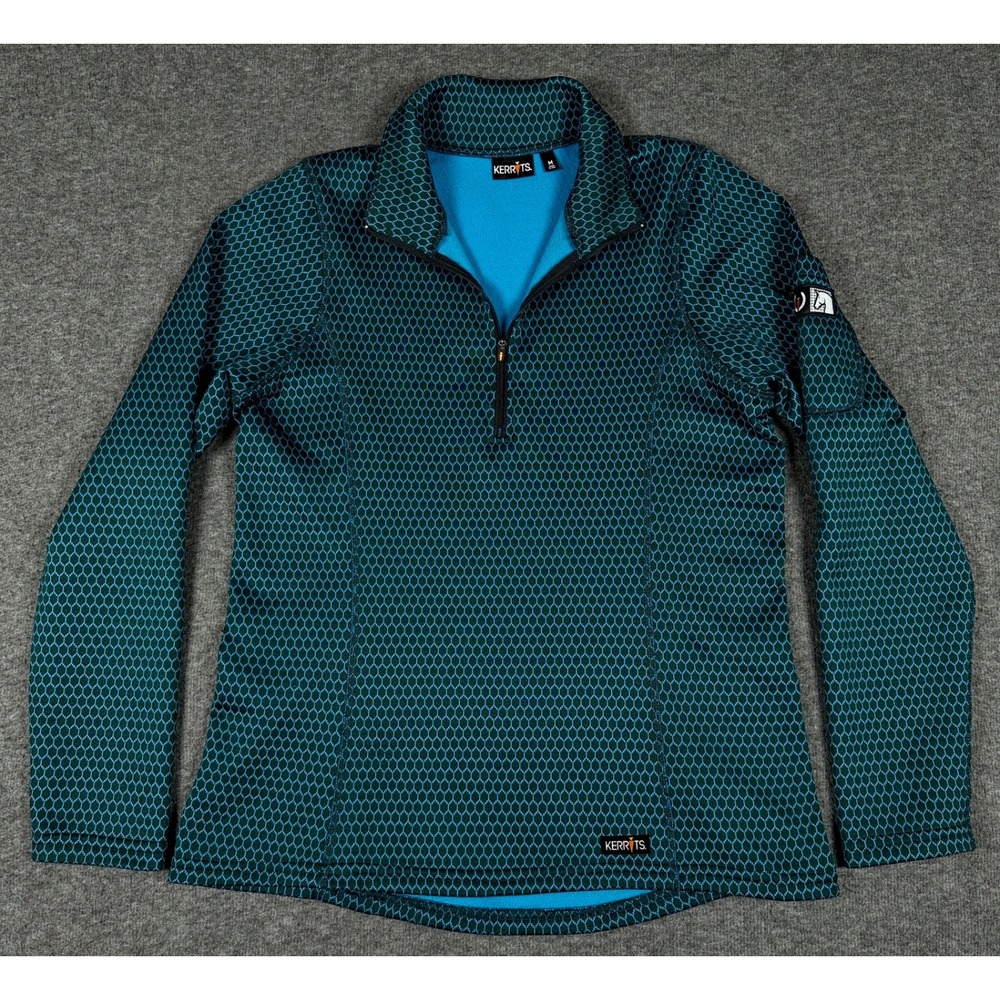 Kerrits Riding Shirt Womens Medium Green Blue Equestrian 1/4 Zip Pullover Top